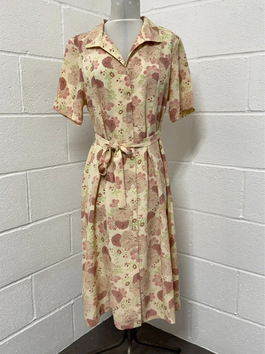 Vintage Sarah Hamilton Floral Midi Shirt Dress - Size 16 - Belted