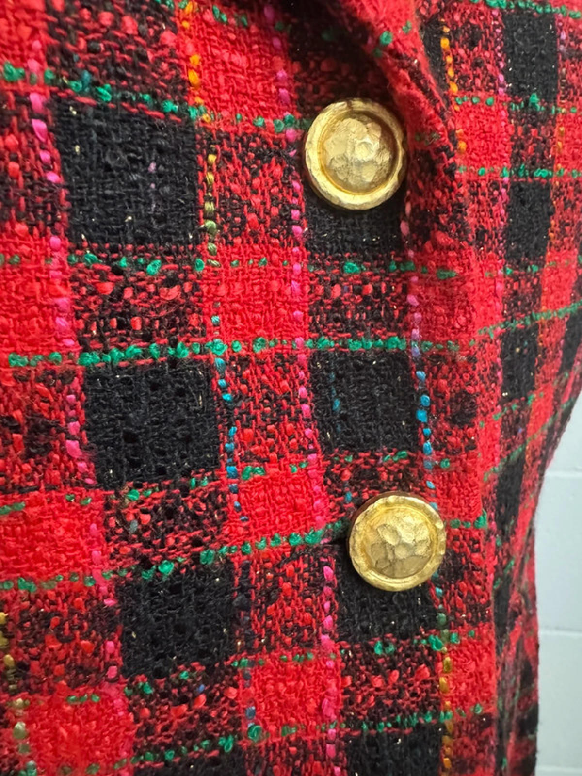 Vintage House of Fraser Red Plaid Skirt Suit - 90s Tweed Set - Size 12