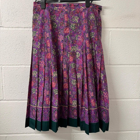 Vintage Lady Astor Purple Floral Pleated Midi Skirt | High Waisted | Size 14/16
