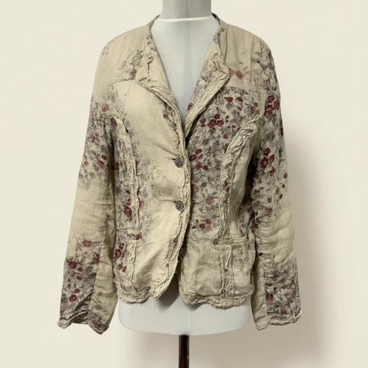 Vintage Blue Willi's Floral Linen Look Jacket - Size S - Cottagecore Style