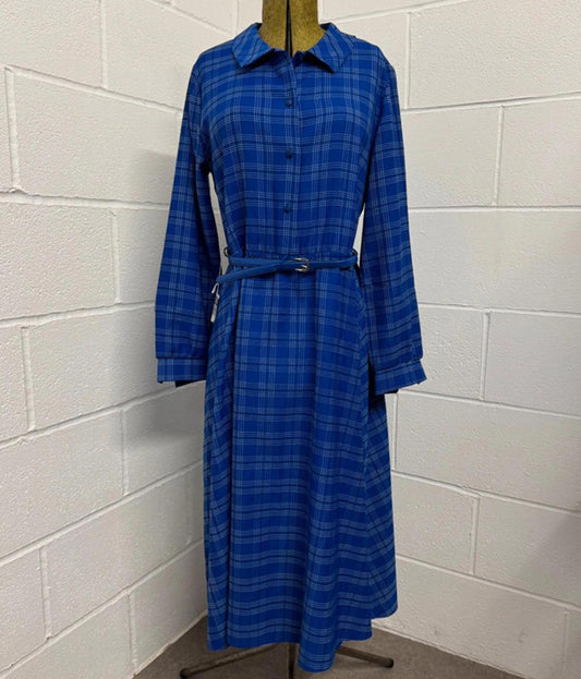 Vintage St Michael (M&S) Blue Plaid Shirt Dress | Size 16 Extra Long (more like 12-14) with tags