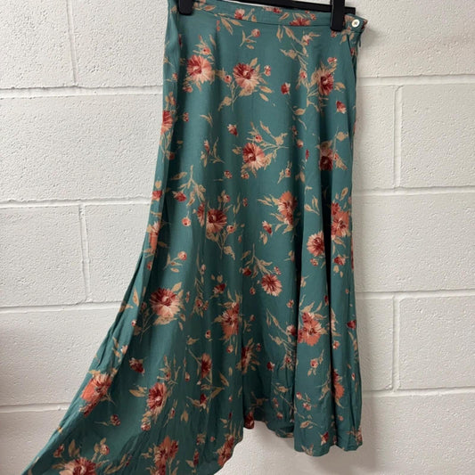 Vintage 90s Laura Ashley Floral Skirt | Made in UK | Teal & Rust | Size 16