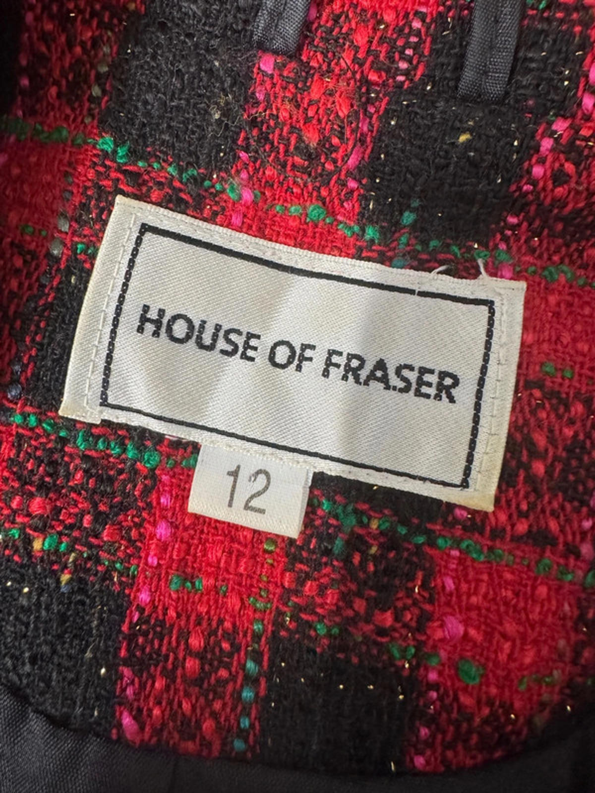 Vintage House of Fraser Red Plaid Skirt Suit - 90s Tweed Set - Size 12