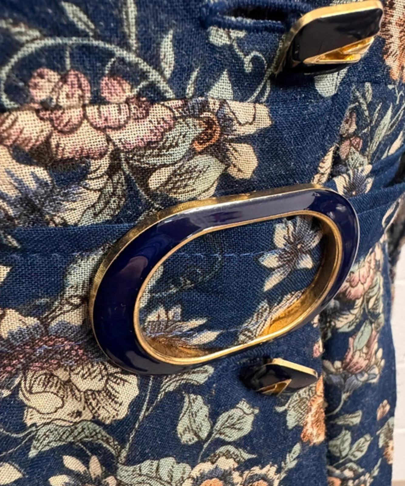 Vintage Japanese Floral Shirt Dress - Navy Blue with Earth Tones | 60s/70s | UK 12-14