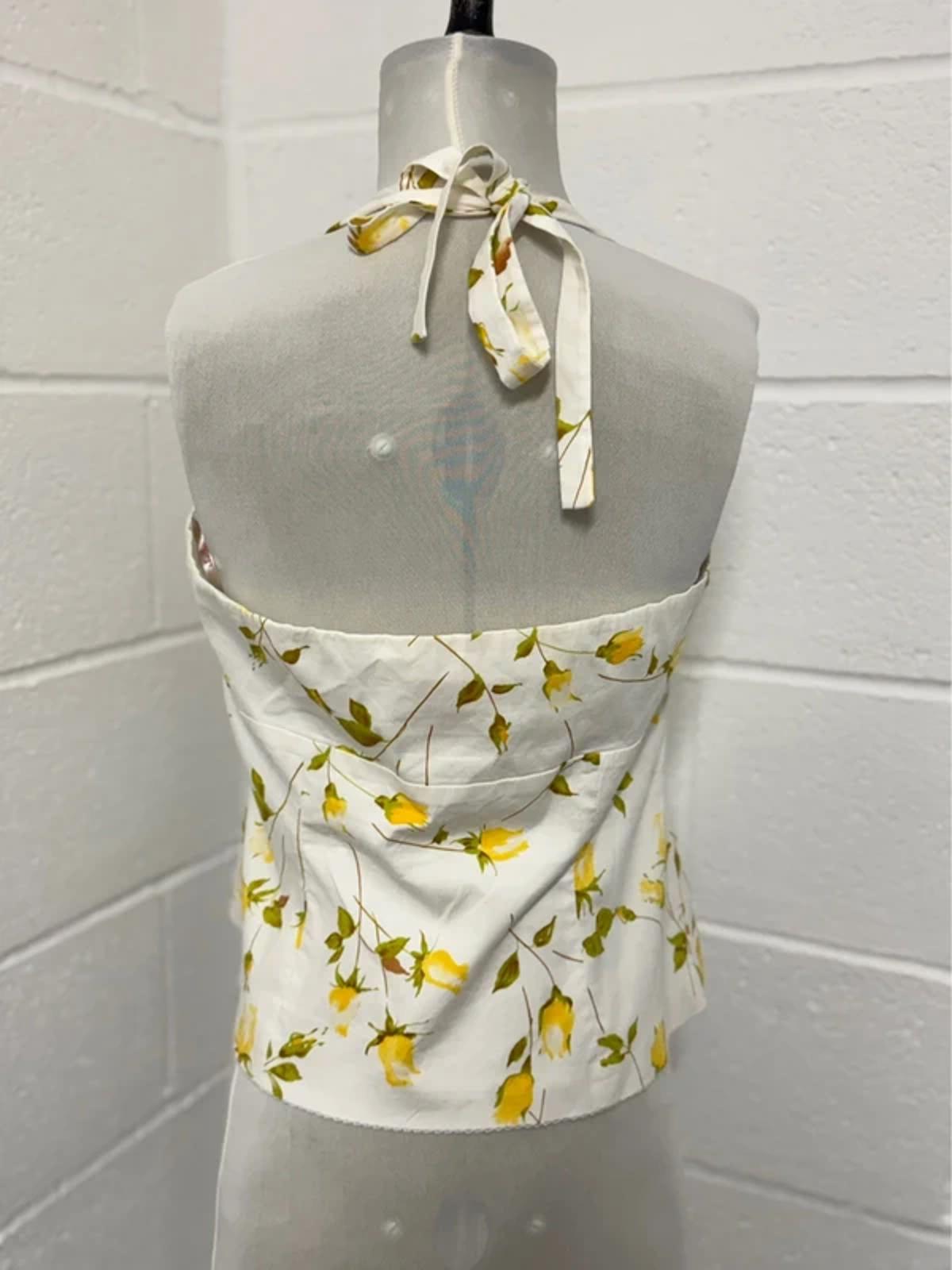 Whistles London Vintage Yellow Rose Floral Halter Top - UK 16
