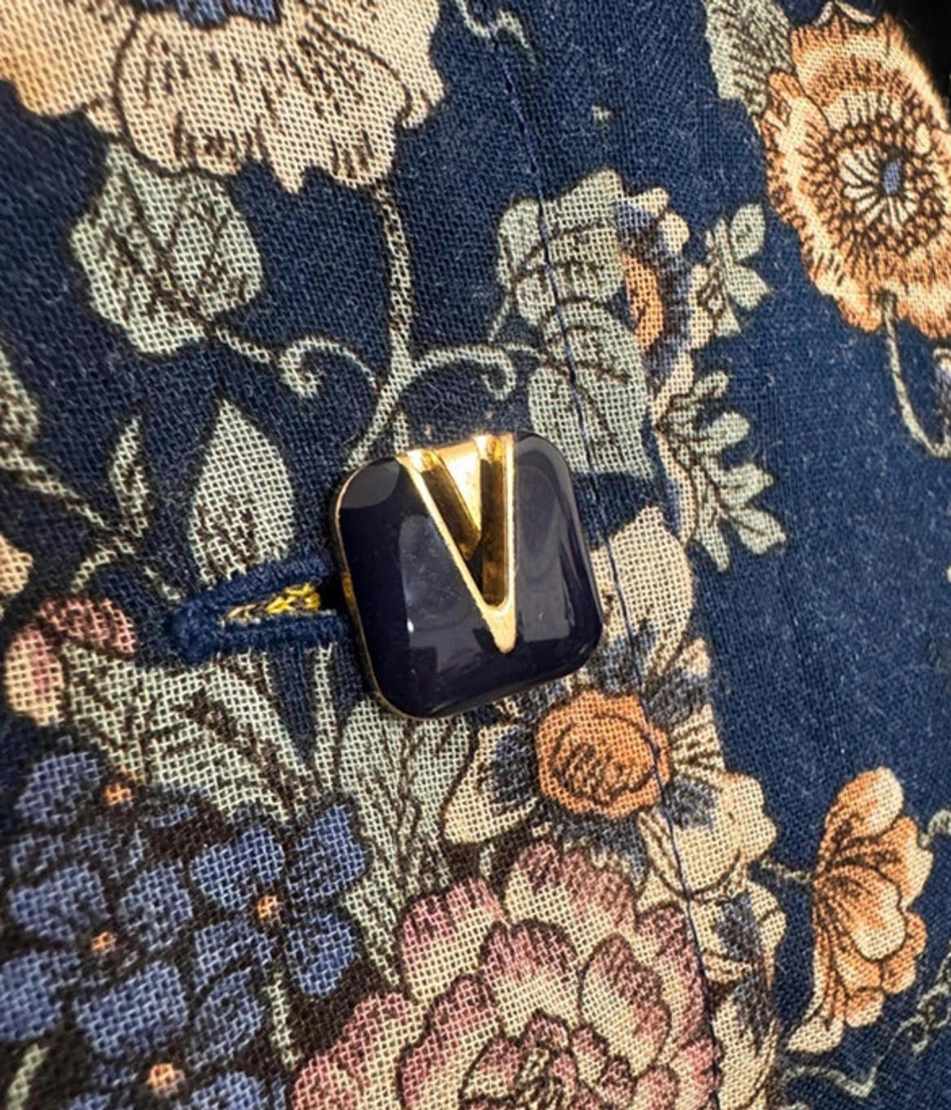 Vintage Japanese Floral Shirt Dress - Navy Blue with Earth Tones | 60s/70s | UK 12-14